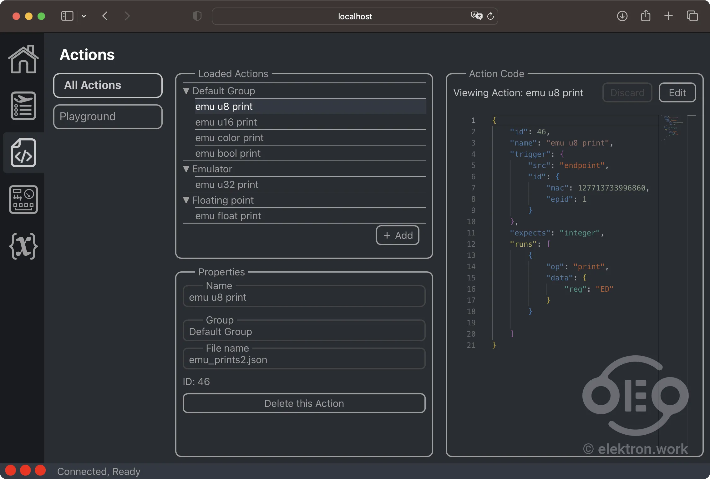 UDISim Control Panel Actions View