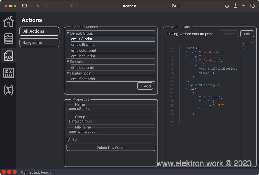 UDISim Control Panel Actions View