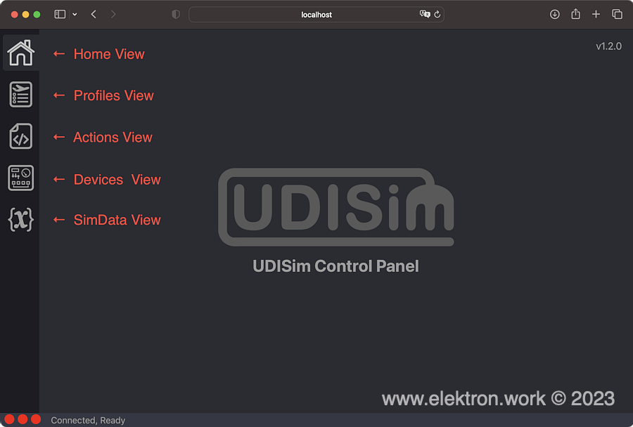 UDISim Control Panel Home View